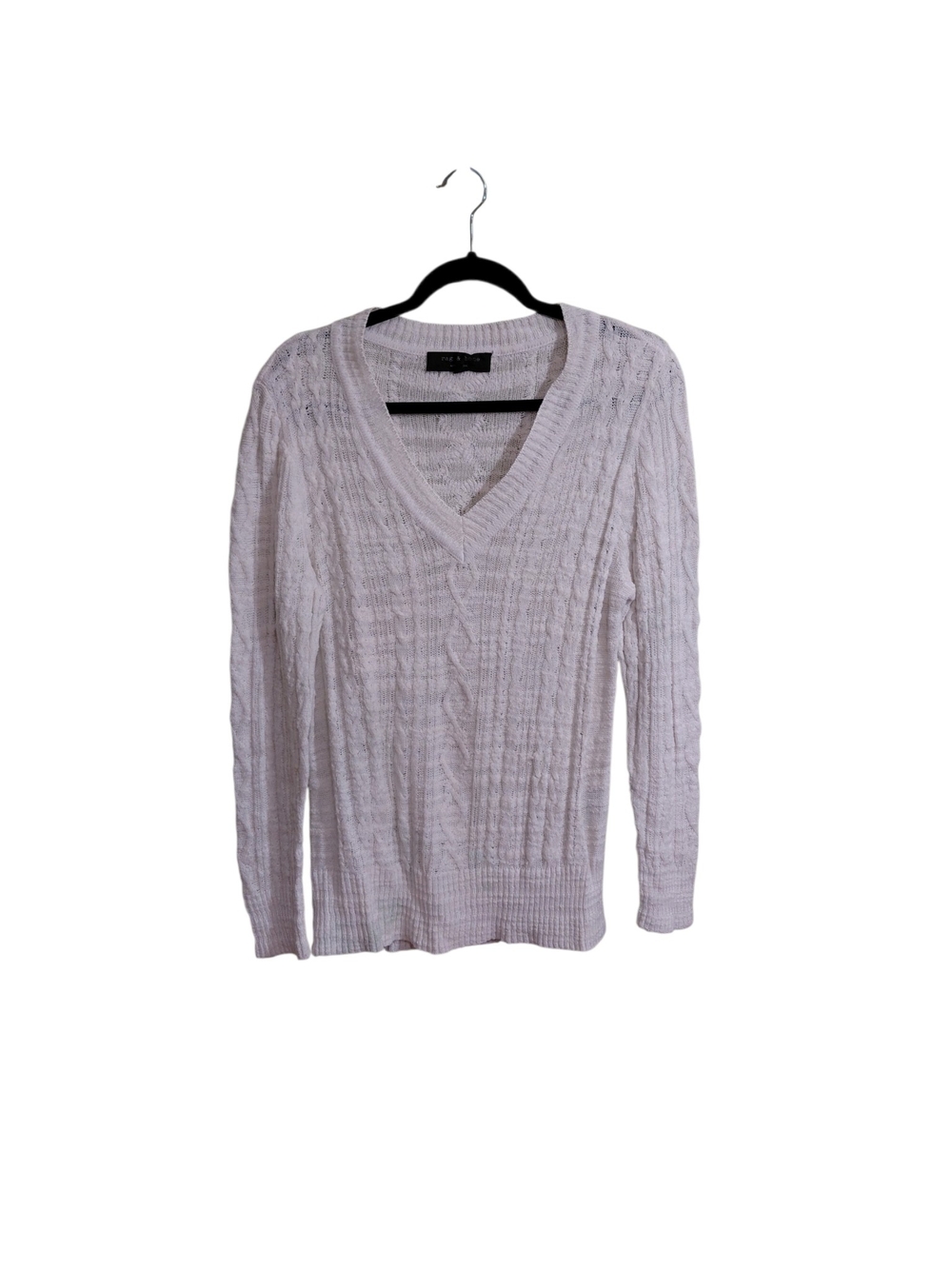 rag & bone Cable Knit V-Neck Sweater in White